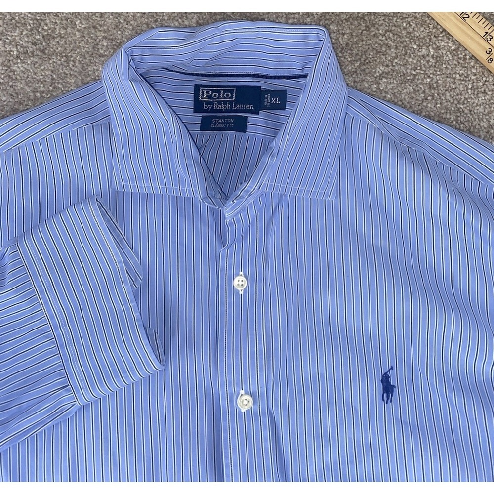 Polo Ralph Lauren Blue Striped Button Down Shirt Cotton Blue Pony Men XL Stanton